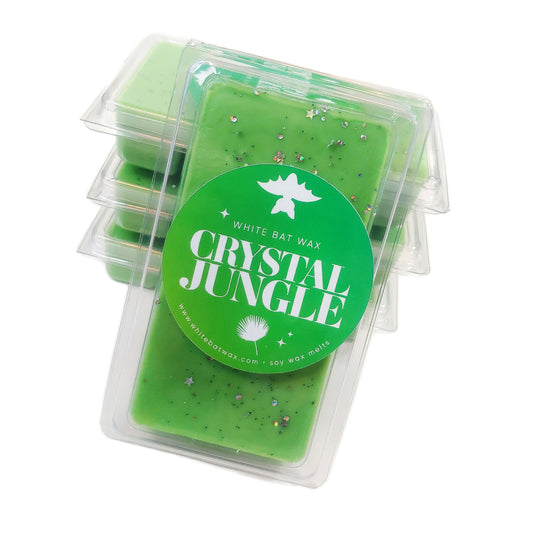 Crystal Jungle wax melts. White floral, dewy nectar scented wax melts.