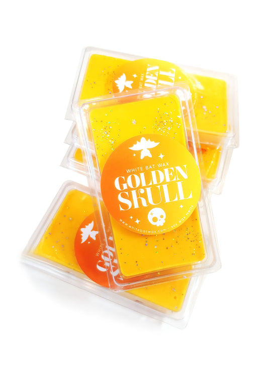 Golden Skull coconut vanilla sandalwood scented wax melts.